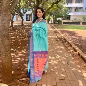 Handloom Pure Silk Paithani Saree – Sky Blue with Bandhani & Multicolor Pallu