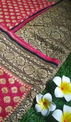 Red & Gold Handwoven Pure Georgette Banarasi Saree