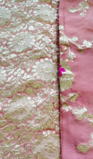 Pink Handwoven Pure Chiffon Tilli Banarasi Saree