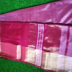 Mulberry Silk Maheshwari Saree – Wine Pink with Silver Zari Border