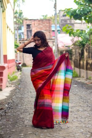 Handwoven mul cotton saree with stripes