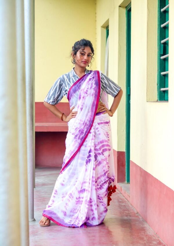 Purple Mul Cotton Saree